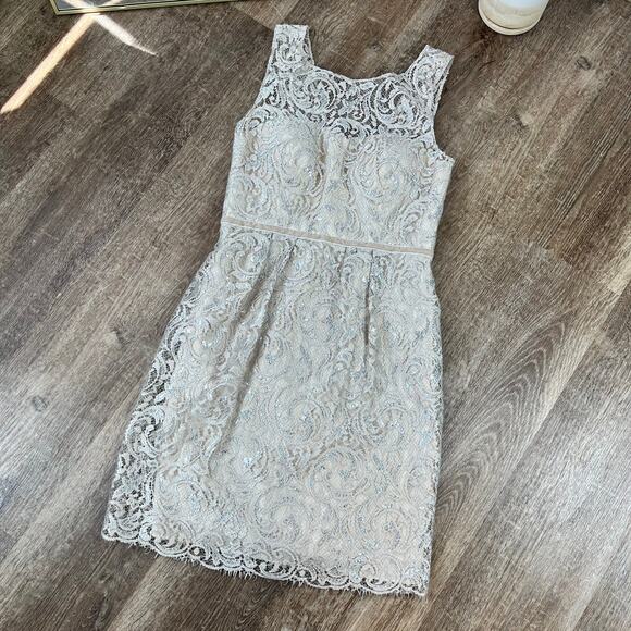 Jenny Yoo Collection Harlow Dress Lace Sweetheart Mini Cream Metallic - Picture 3 of 7